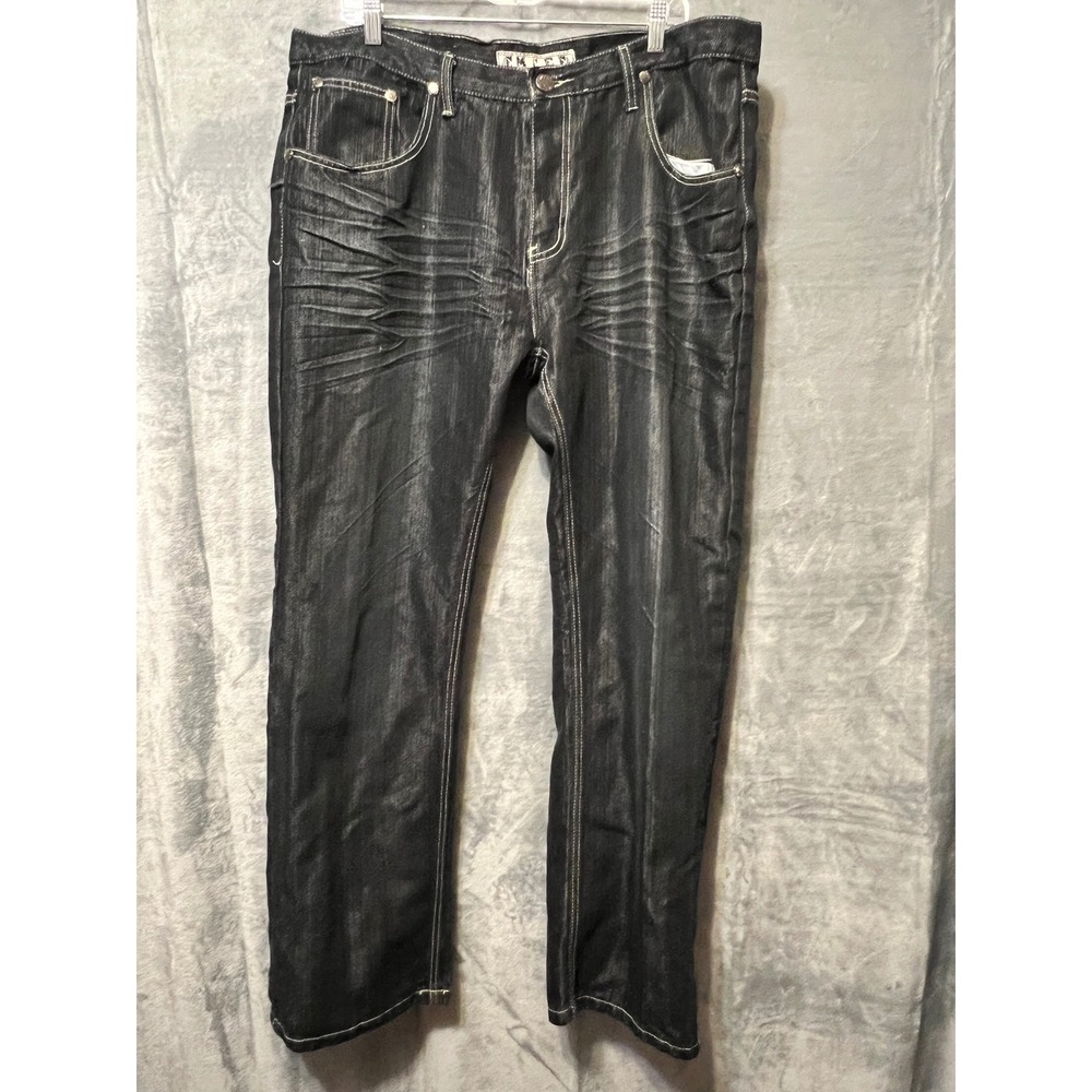 Emcee Premium Designer Denim Jeans Black Wash Embellished Pockets Mens‎ W40 L32
